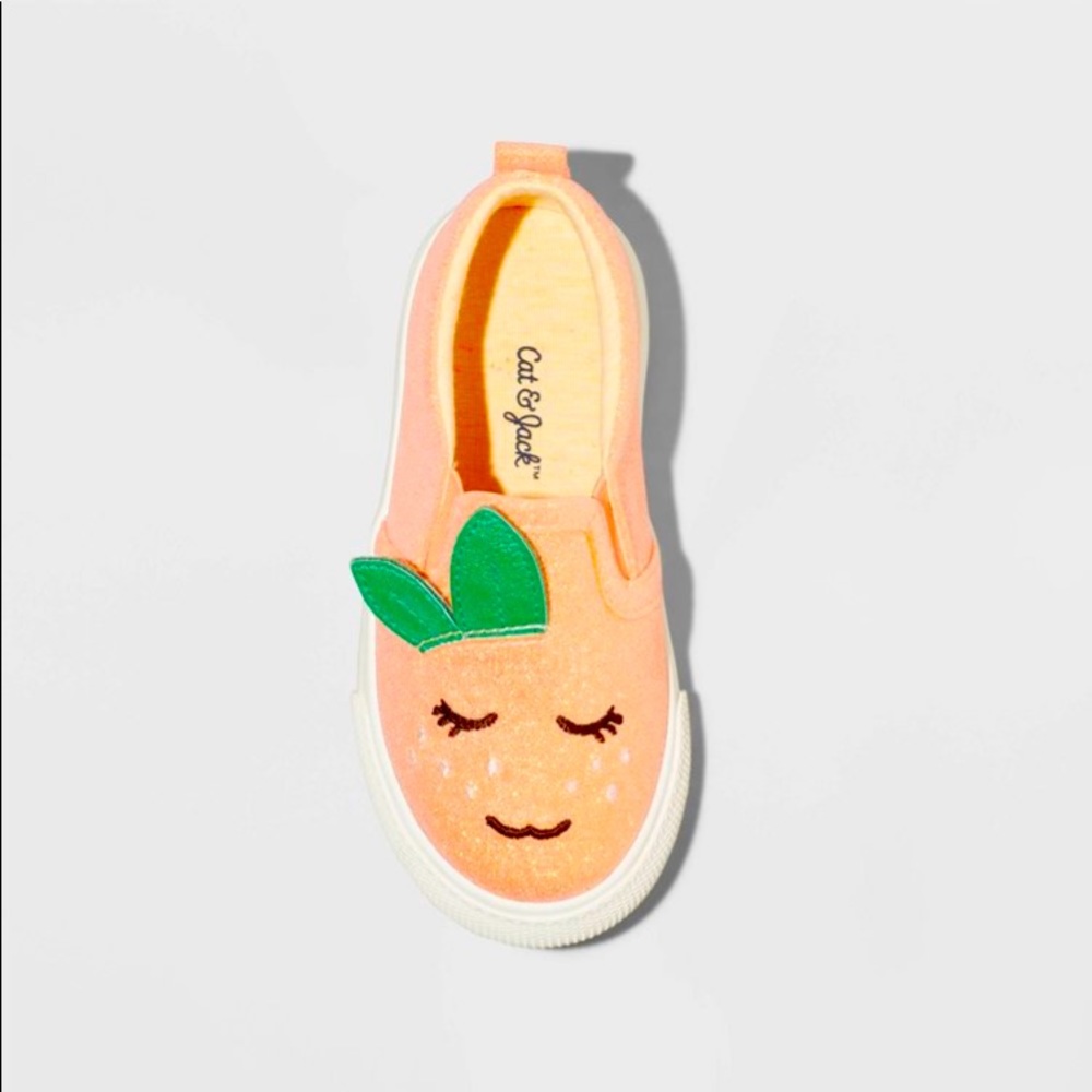 Cat & Jack Fruit Print Orange Glittery Slip On Sneakers Size 11